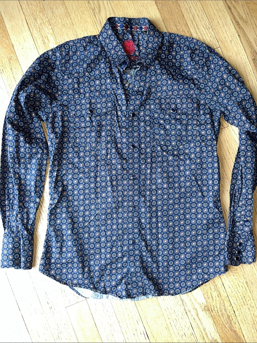 Platini Men's Navy Patterned Long-Sleeve Western Shirt